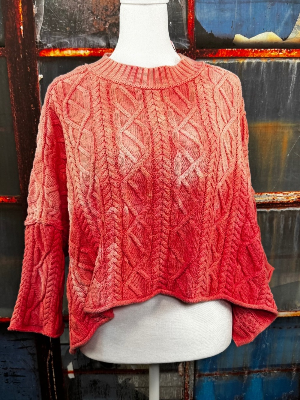 Free People Washed Ashore Cable Knit Sweater Pink Size Small Pullover